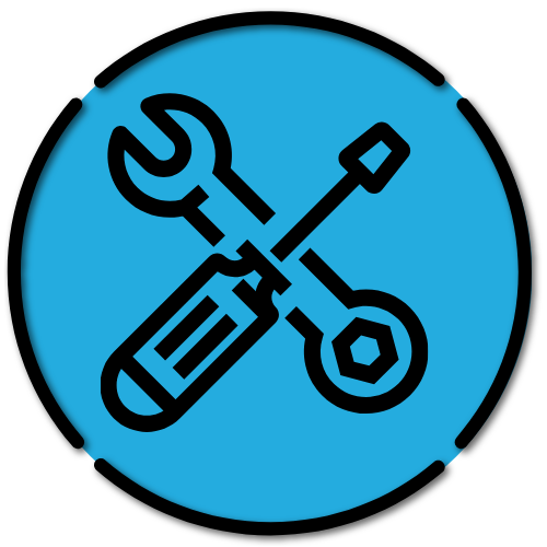 Icon featuring a wrench and screwdriver crossed over each other on a blue background, symbolizing plumbing and maintenance services offered by Affordable Plumbing Solutions.