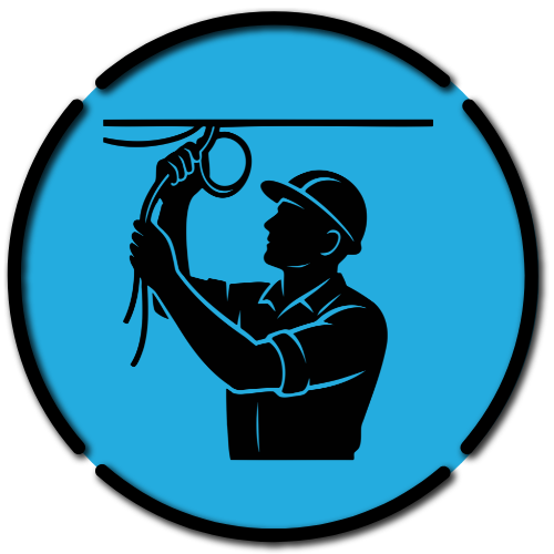 Plumber working on plumbing installation against a blue background, representing Affordable Plumbing Solutions' commitment to quality service and emergency plumbing expertise.